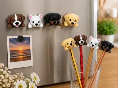 4 Dog Pen Holder + Refrigerator Magnet