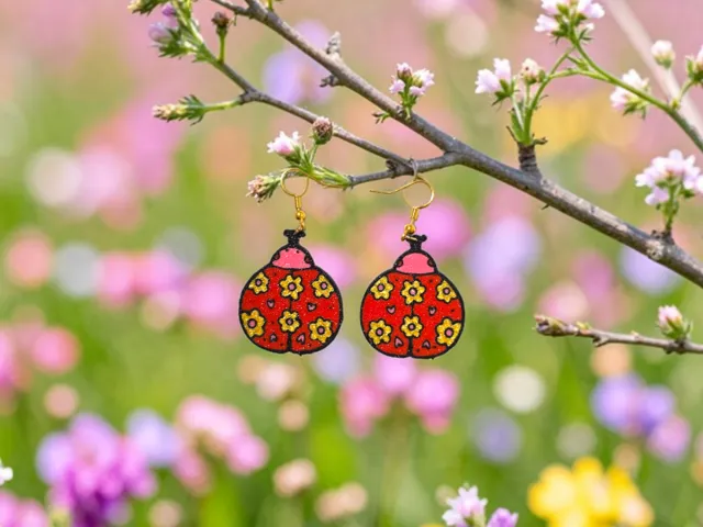 Ladybug flower earrings