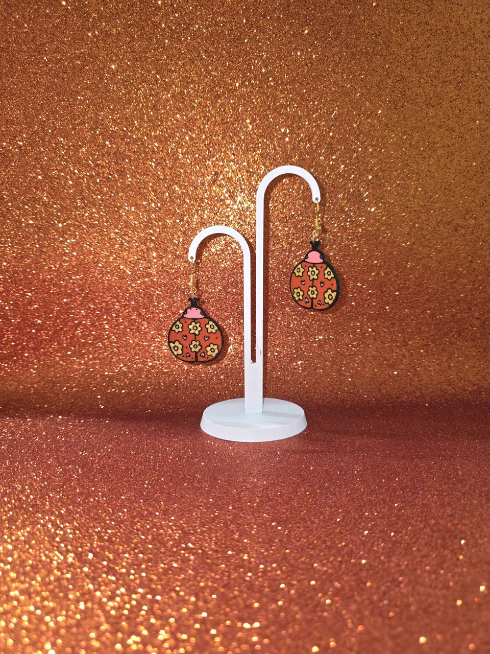 Ladybug flower earrings view 3