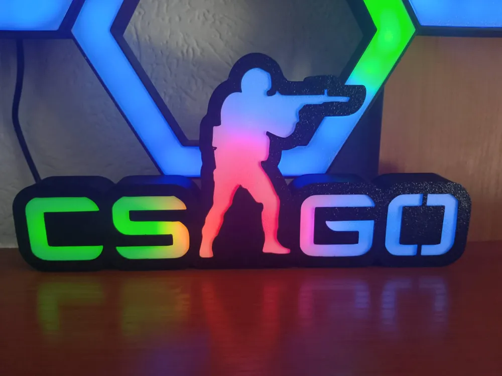 RGB LED CS GO Gamer Sign – 3D Printed Gaming Desk - Free 3D Print Model ...