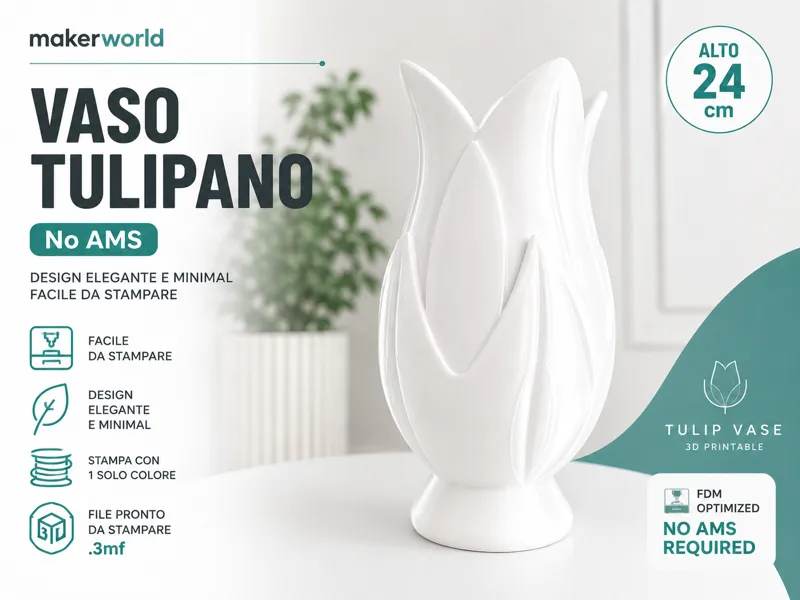 Vaso Tulipano Moderno 3D Design Elegante Minimal 