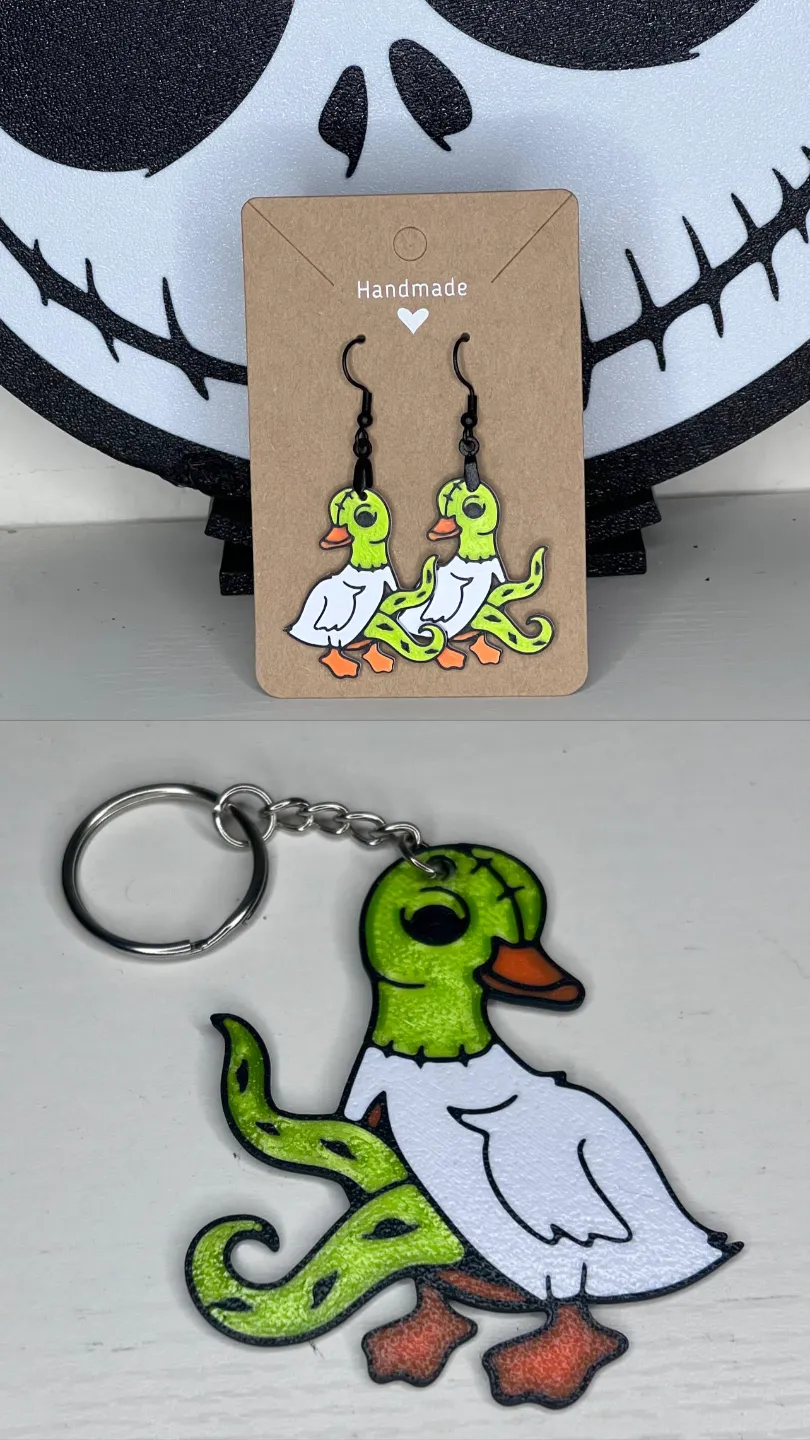 Alien Duck Earrings And Keychain view 2