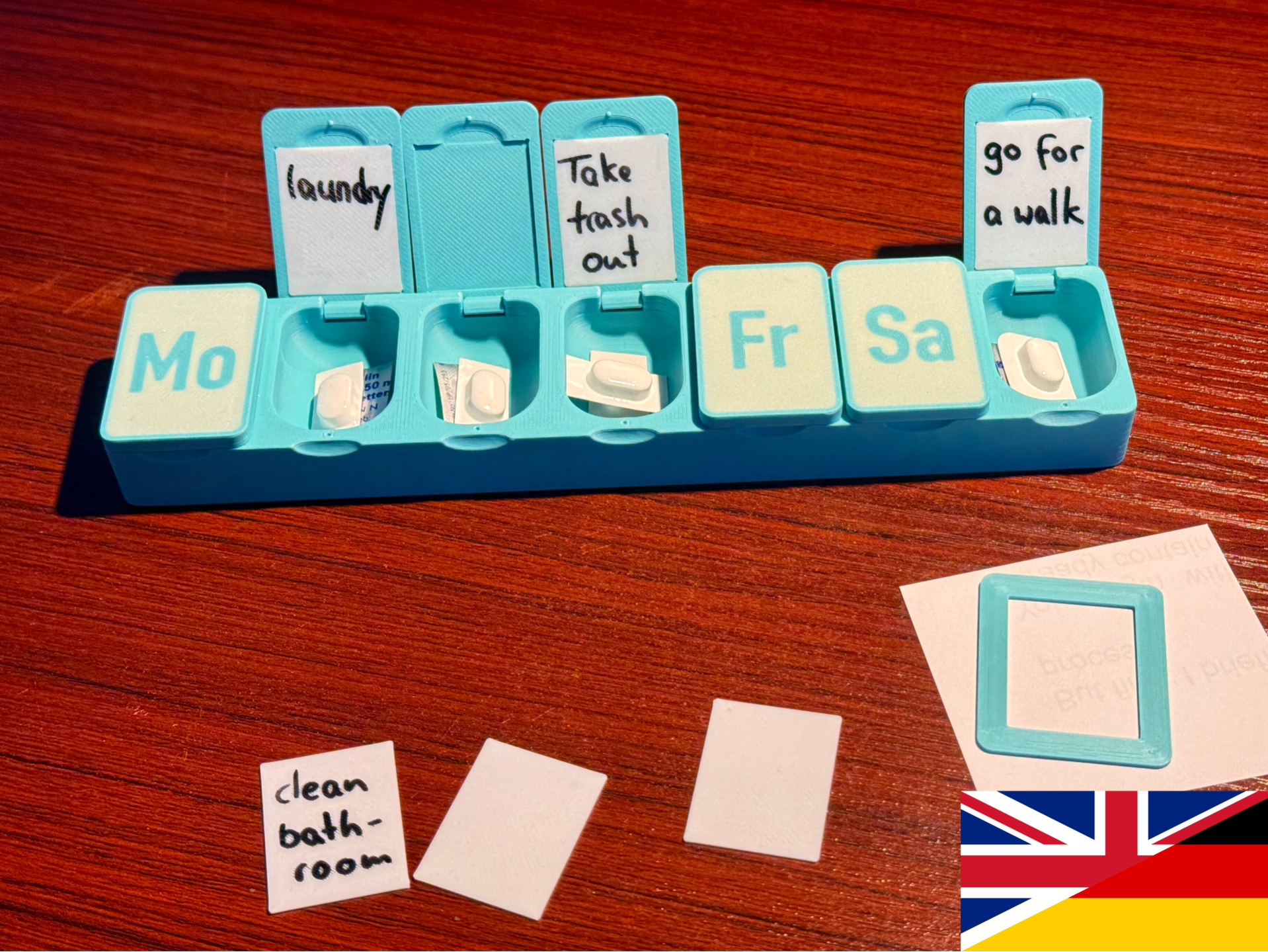 pill box with weekly task organization