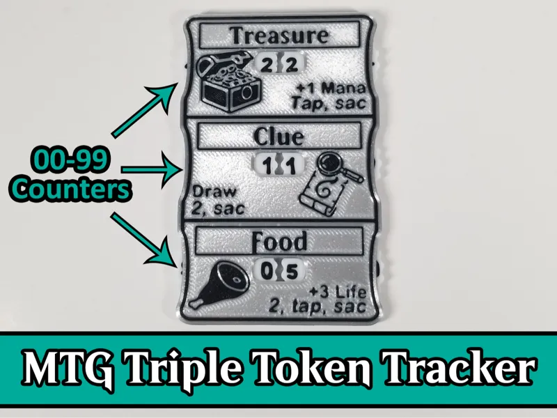 MTG Triple Token Counter Treasure Clue Food 00-99