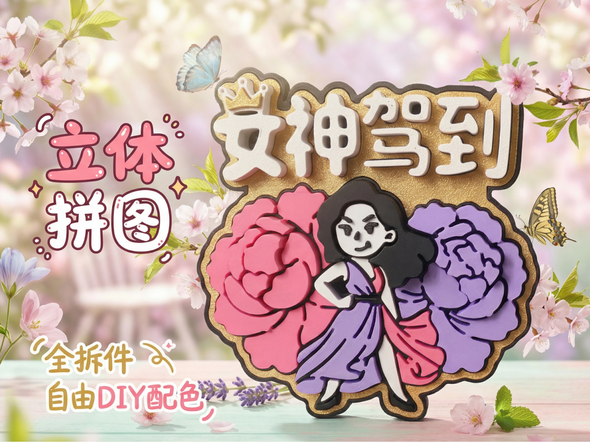 女神驾到立体拼图/摆台/冰箱贴/壁画（拆件分色版无需AMS/多色一体打印版）
