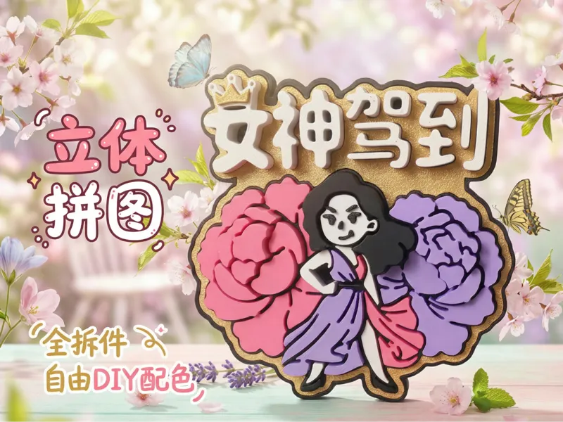 女神驾到立体拼图/摆台/冰箱贴/壁画（拆件分色版无需AMS/多色一体打印版）