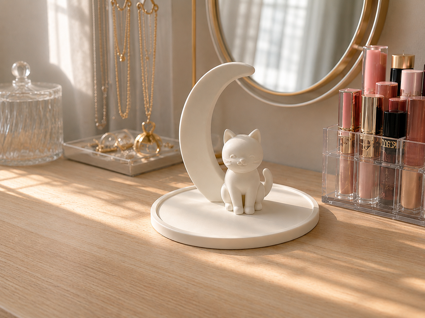 Crescent Moon Cat Jewelry Tray