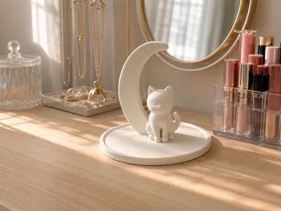 Crescent Moon Cat Jewelry Tray