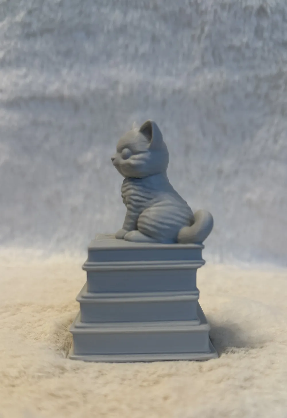 Cute Cat Figurine on a Stack of Books V2 - Free 3D Print Model - MakerWorld