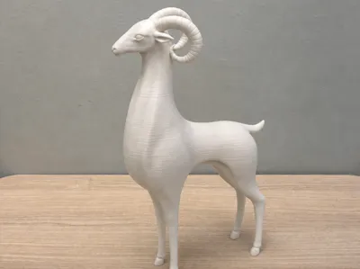 Minimalist Antelope 20cm Matte White 3D Printed Ornament (variable layer height)