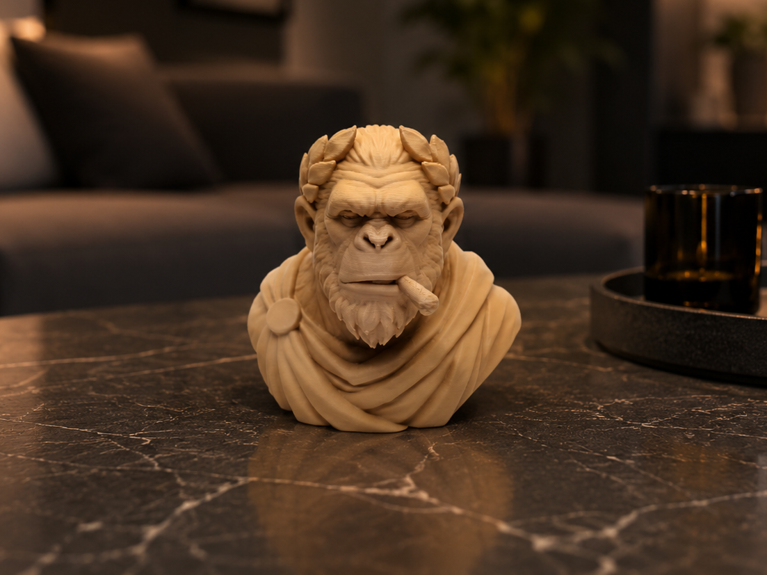 Imperatoraffe „Caesar-Kongo“ mit Lorbeerkranz