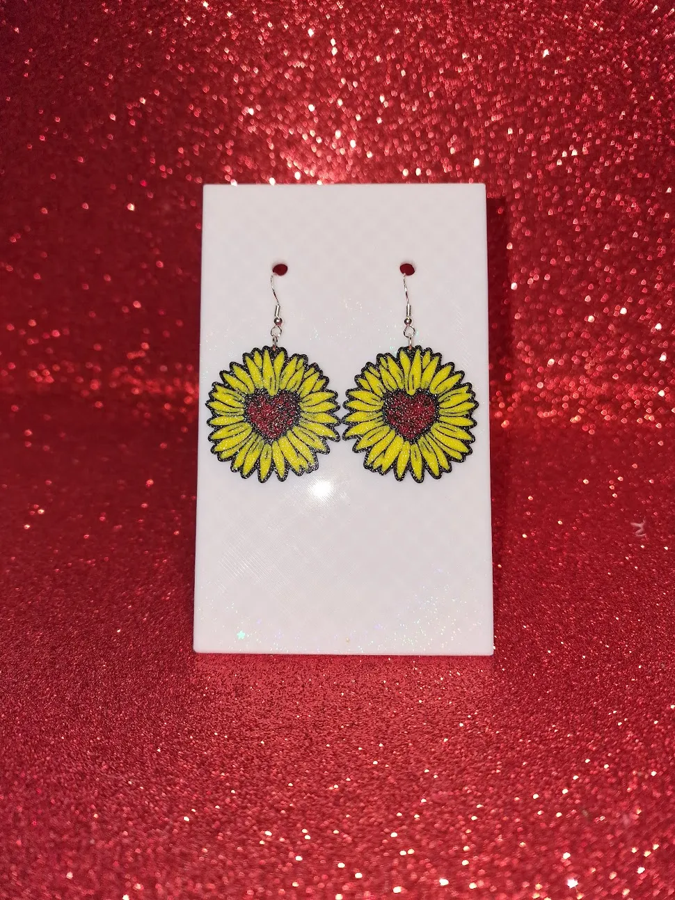 Sunflower heart earrings view 2