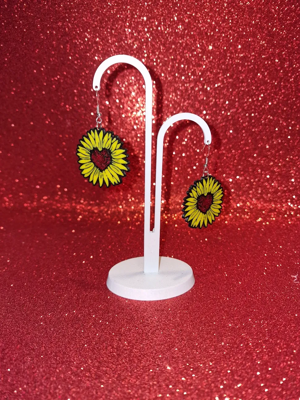 Sunflower heart earrings view 3
