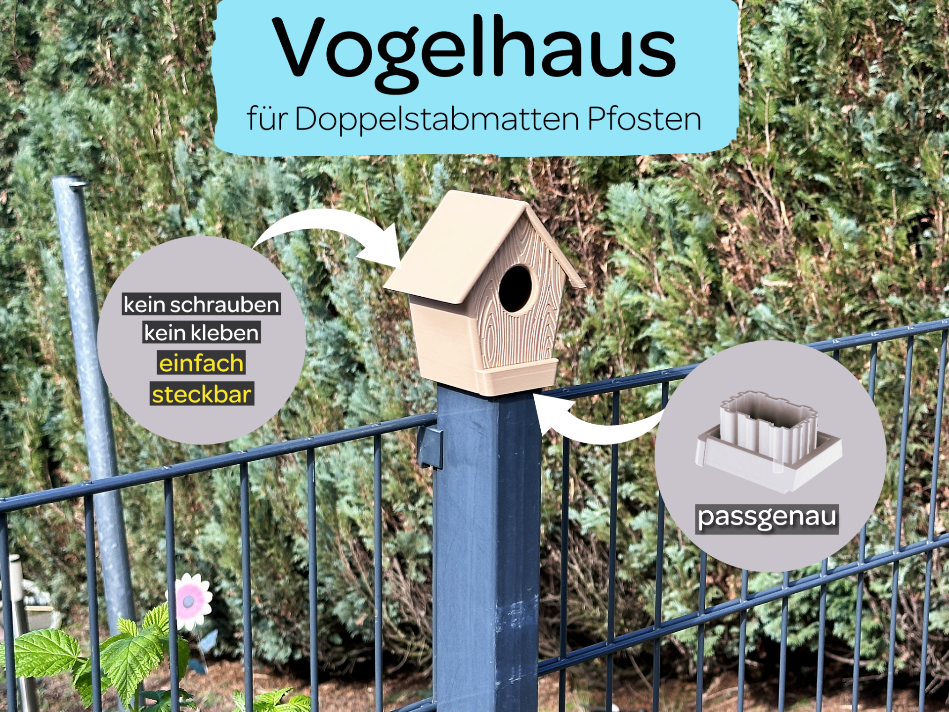 Vogelhaus für Doppelstabmatten Pfosten | Steckbar