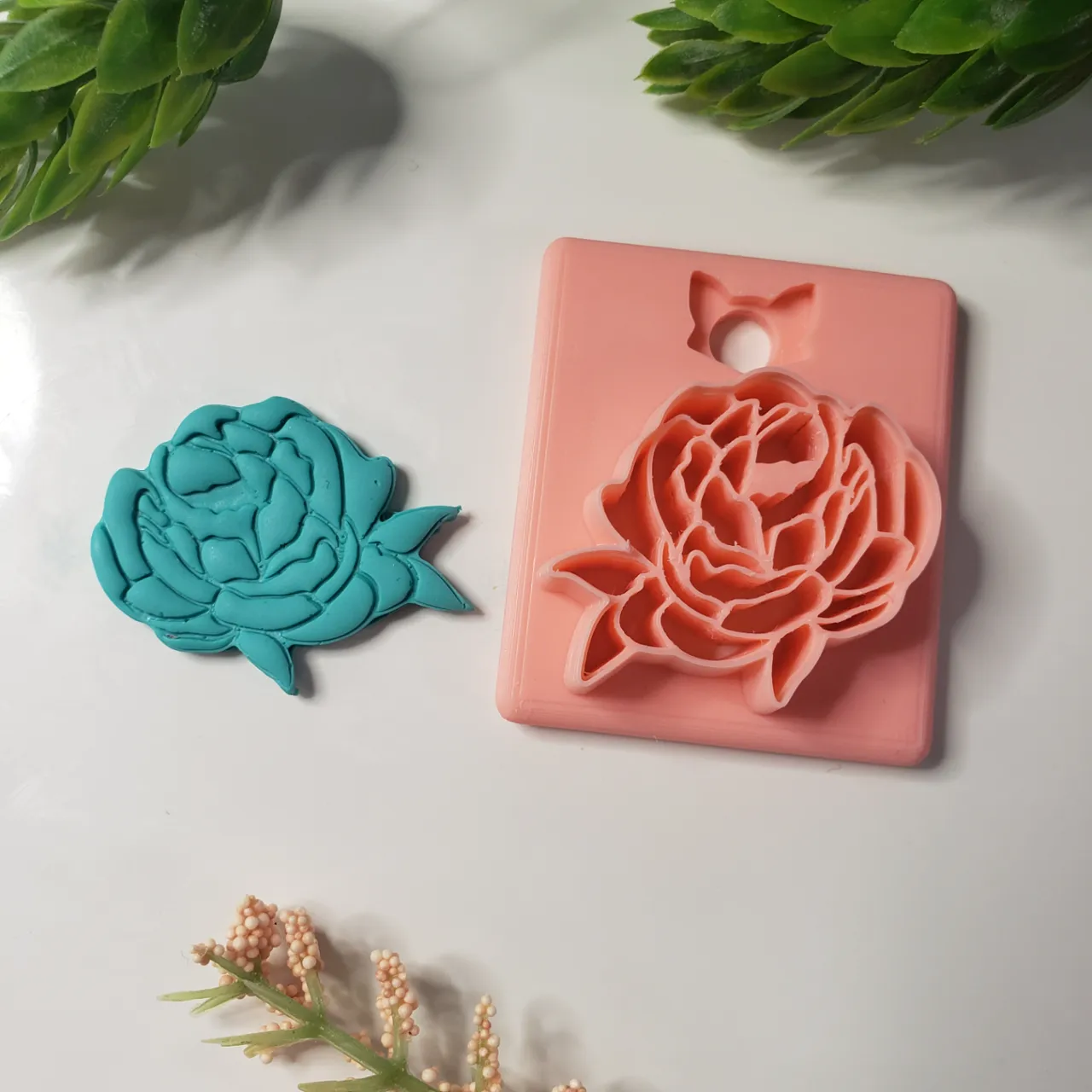 Peony/Rose Flower Polymer Clay Earring Cutter view 2