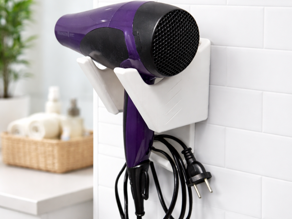 Wall Mount Hair Dryer Holder and Cable Management