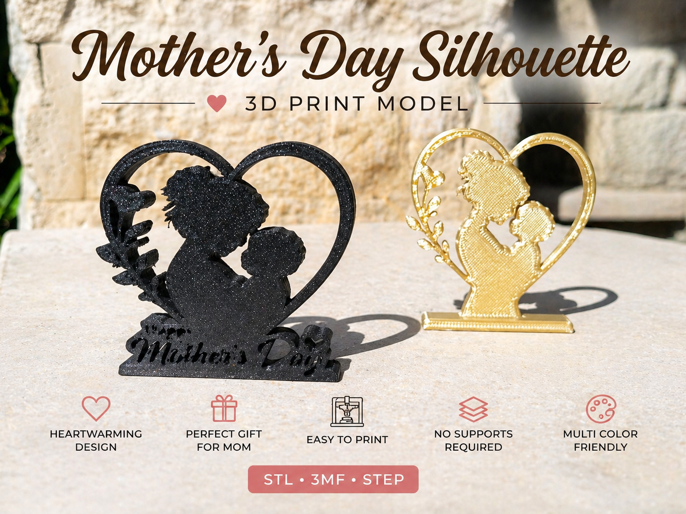 Mother’s Day Heart Silhouette – Easy 3D Print Gift