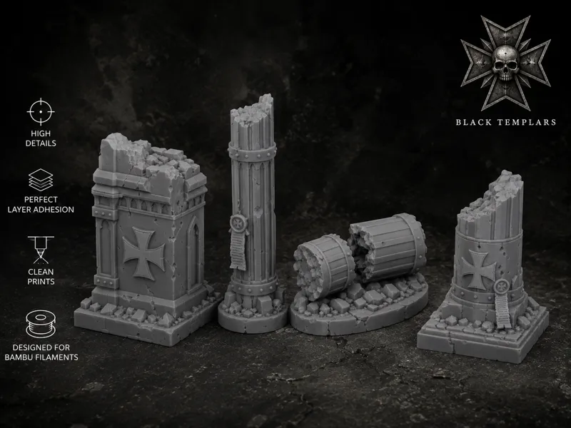Black Templars Fortress Columns Set - Tabletop