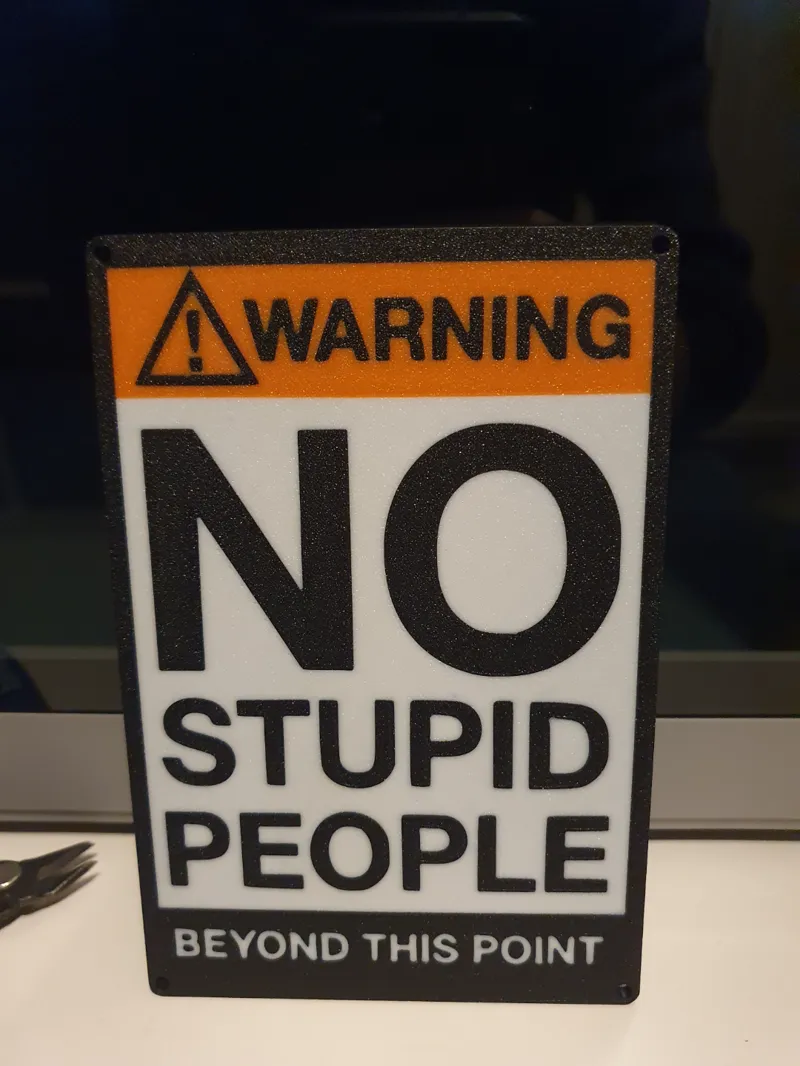 Warning, No stupid people beyond this point wall sign Flat/Planar
