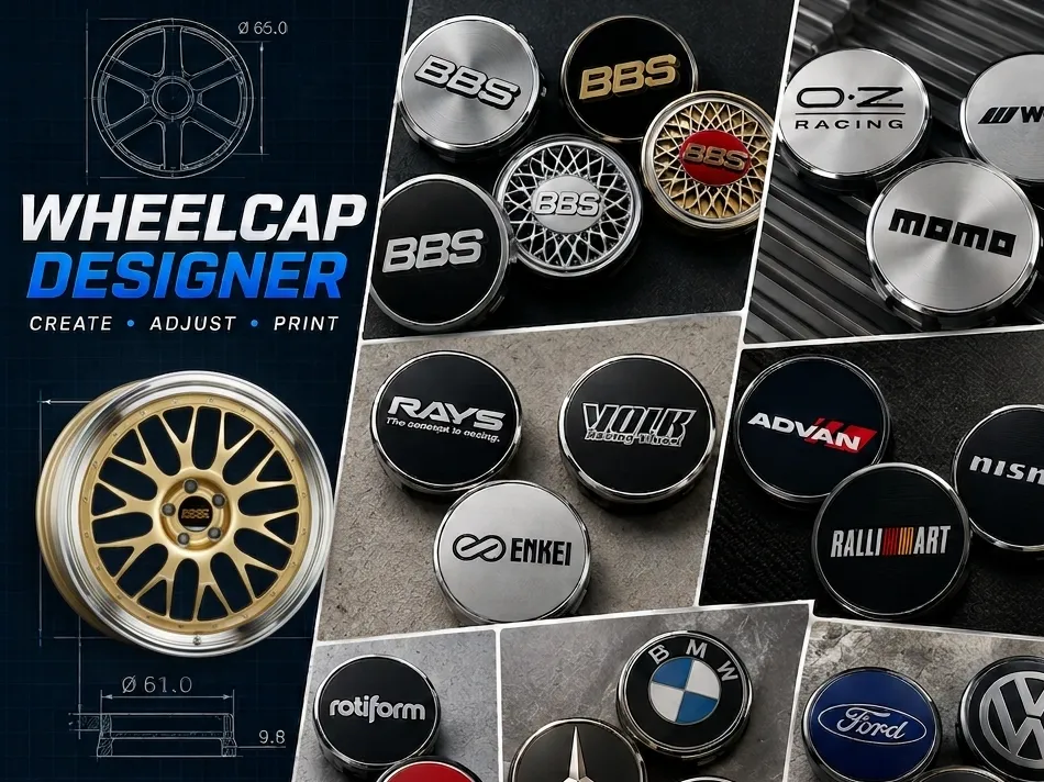 Letrero o emblema decorativo: Wheelcap Designer. Referencia del modelo original.