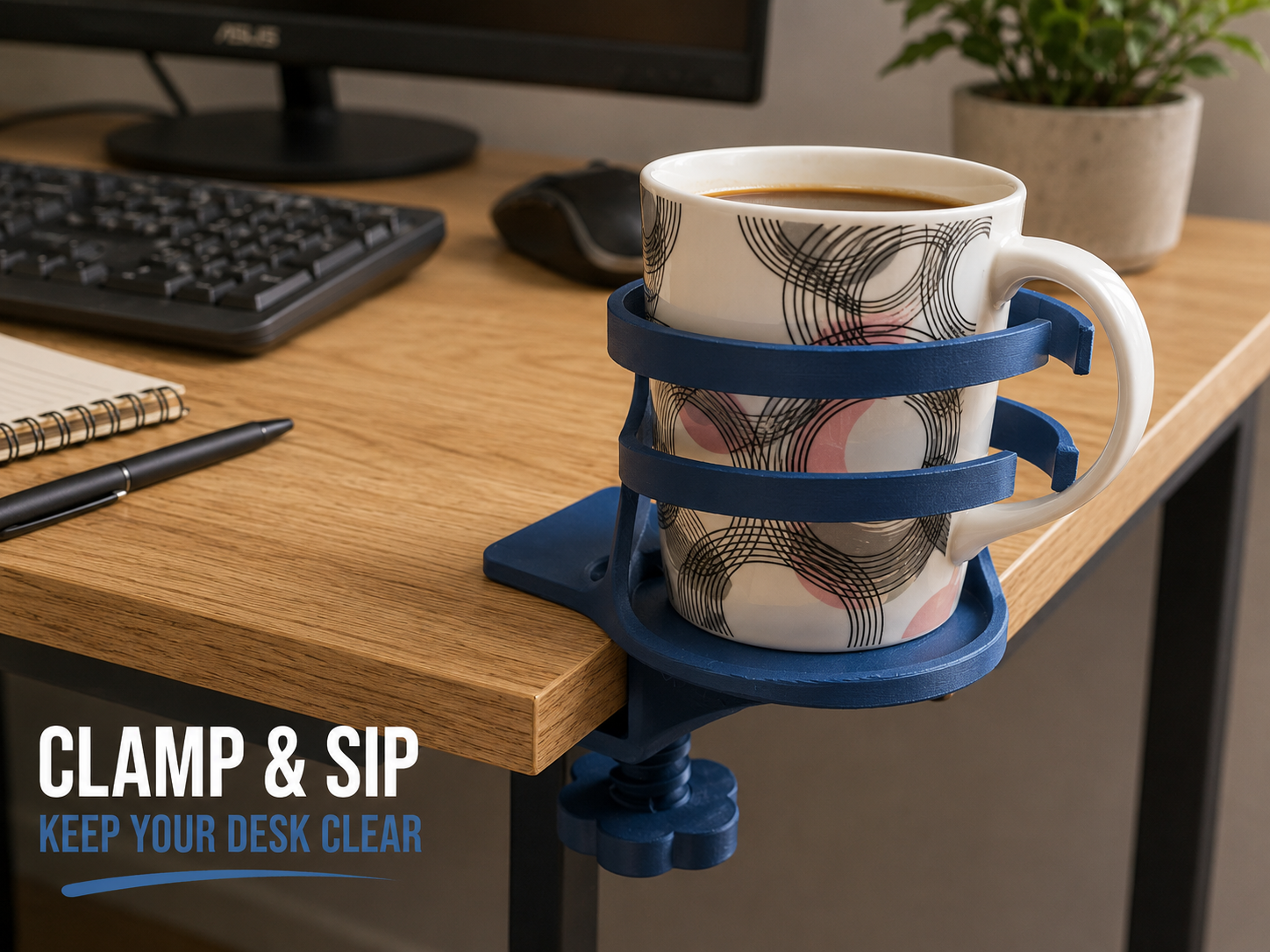 Desk Clamp Cup Holder – Mug & Bottle Mount