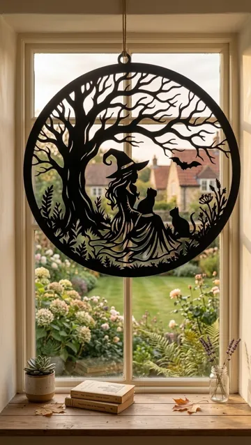 Adorno temático: Mystical Witch & Cats Silhouette Wall Art — vista de referencia 3
