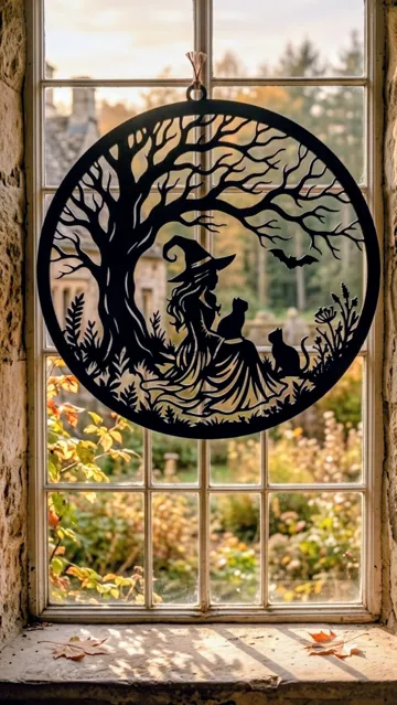 Adorno temático: Mystical Witch & Cats Silhouette Wall Art — vista de referencia 4