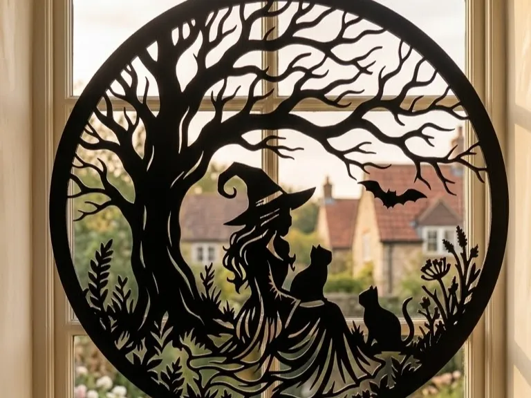 Adorno temático: Mystical Witch & Cats Silhouette Wall Art. Referencia del modelo original.