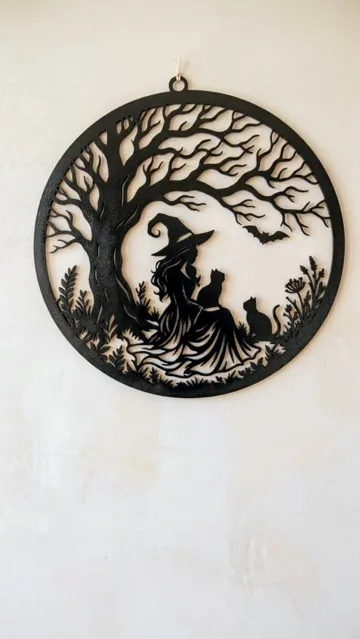Adorno temático: Mystical Witch & Cats Silhouette Wall Art — vista de referencia 5