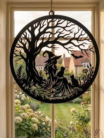 Adorno temático: Mystical Witch & Cats Silhouette Wall Art — vista de referencia 2