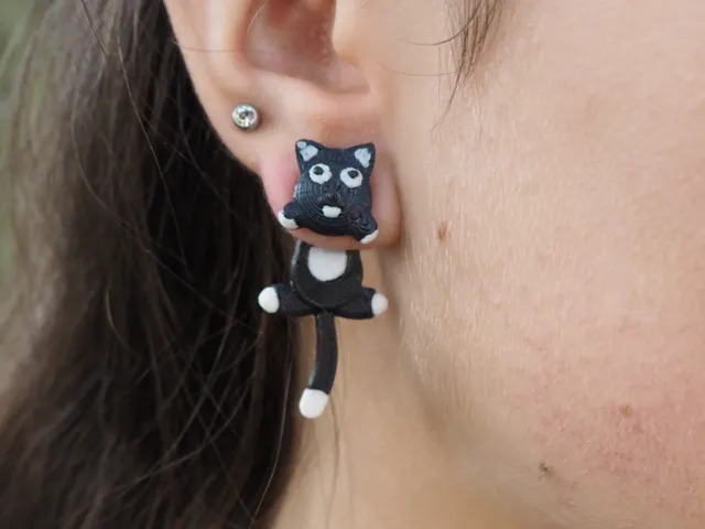 Black and white cat earrings