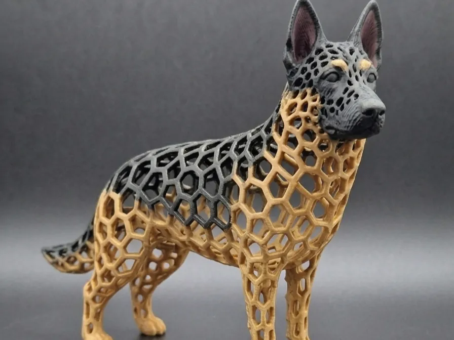 Letrero o emblema decorativo: Voronoi Dog German Shepherd. Referencia del modelo original.