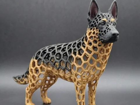 Letrero o emblema decorativo: Voronoi Dog German Shepherd — referencia de MakerWorld