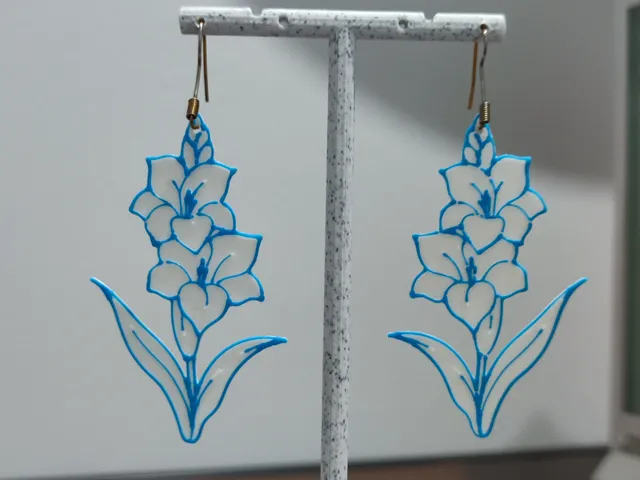 Aretes Gladiolas Porcelana Azul