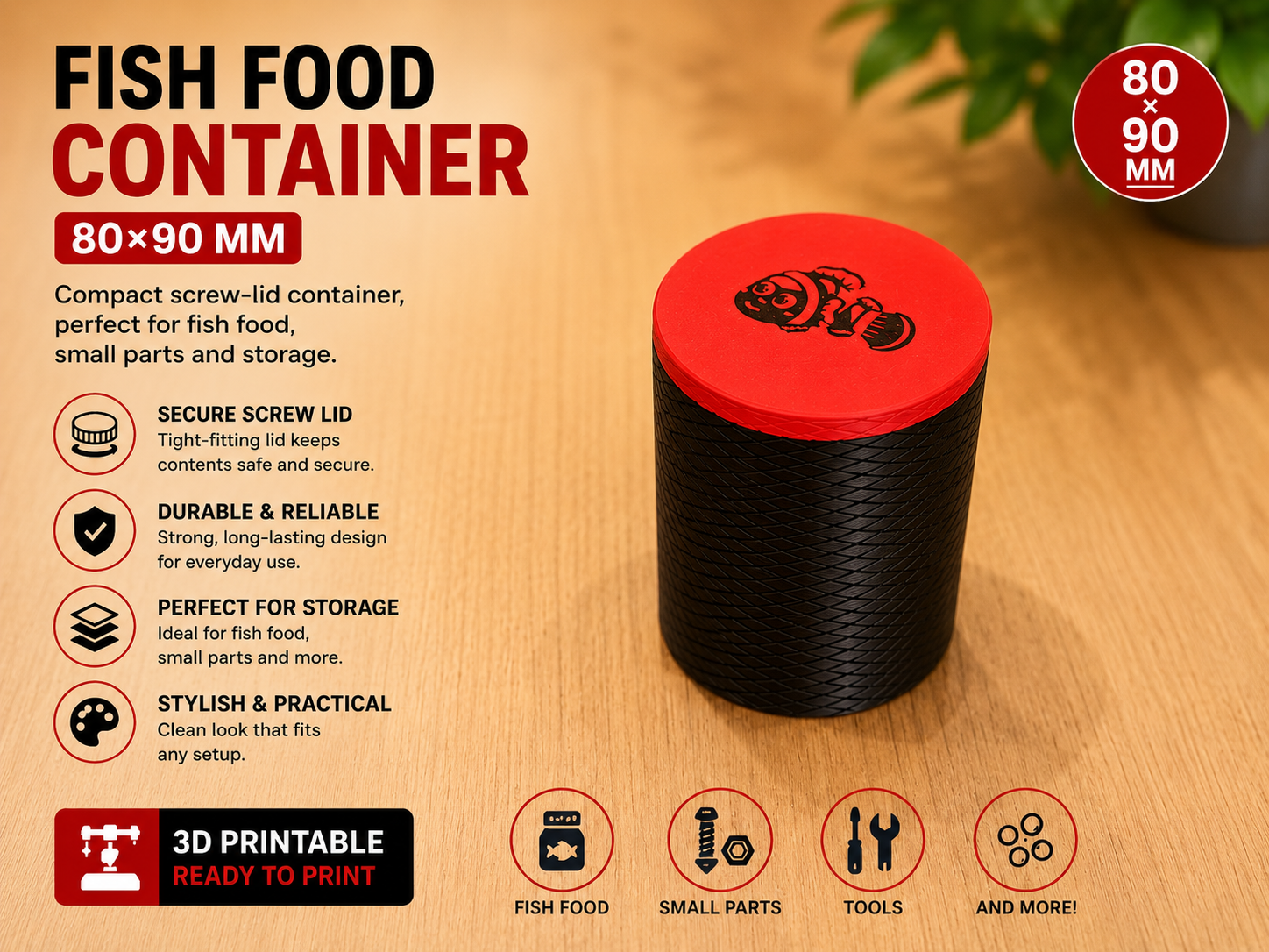 Fish Food Storage Container with Screw Lid 80×90mm
