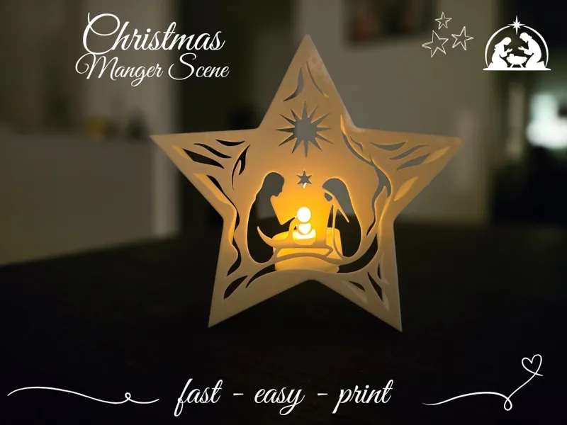Christmas Star Tealight " Manger Scene"