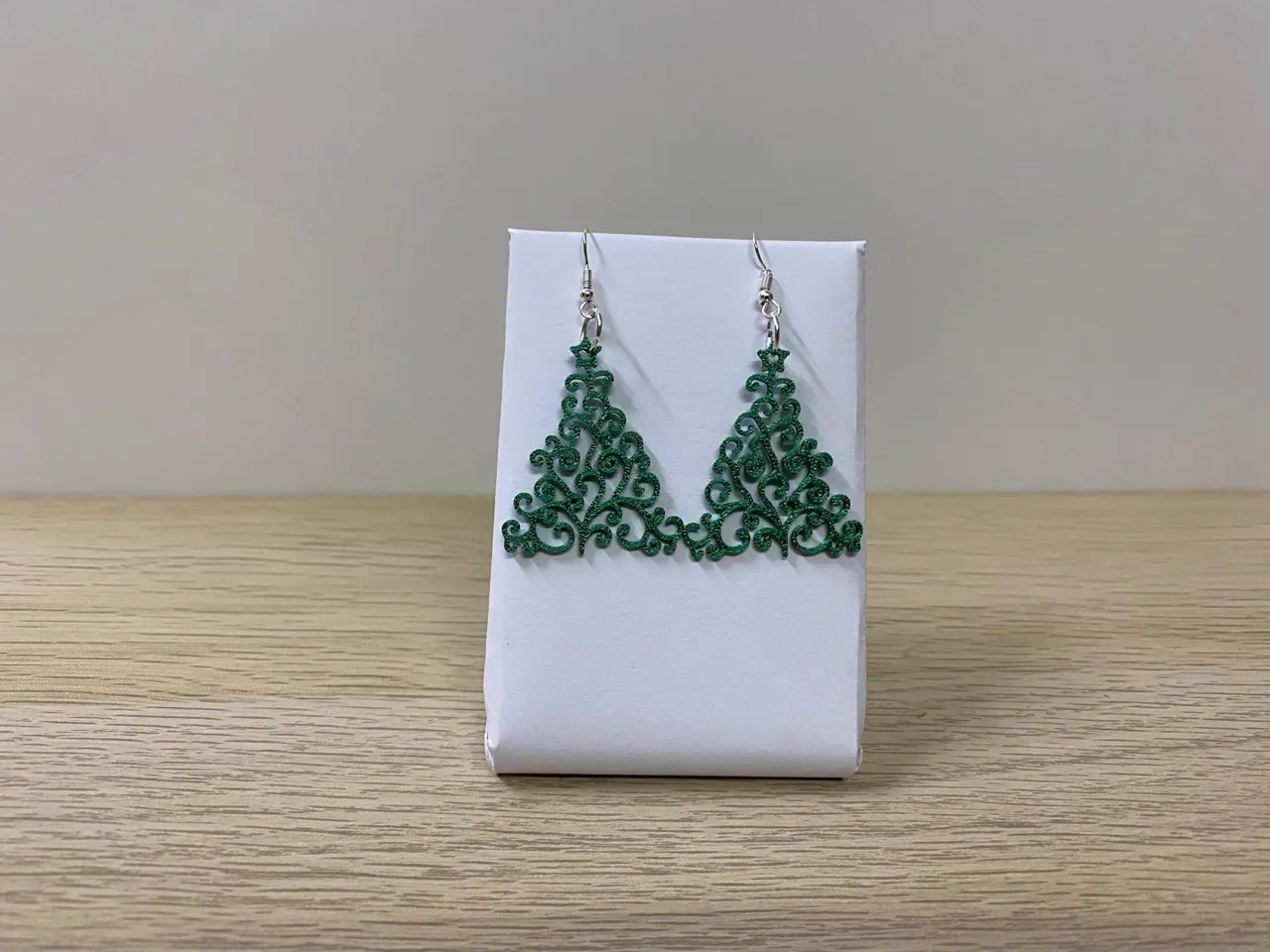 Christmas tree earrings view 2