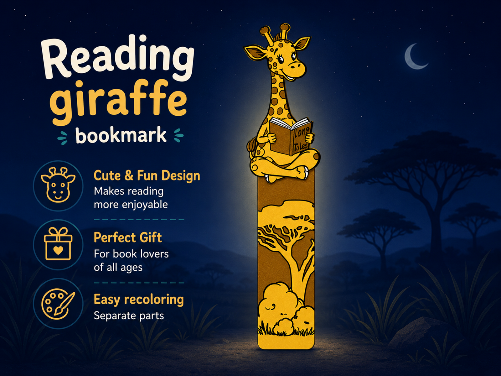 Reading giraffe bookmark