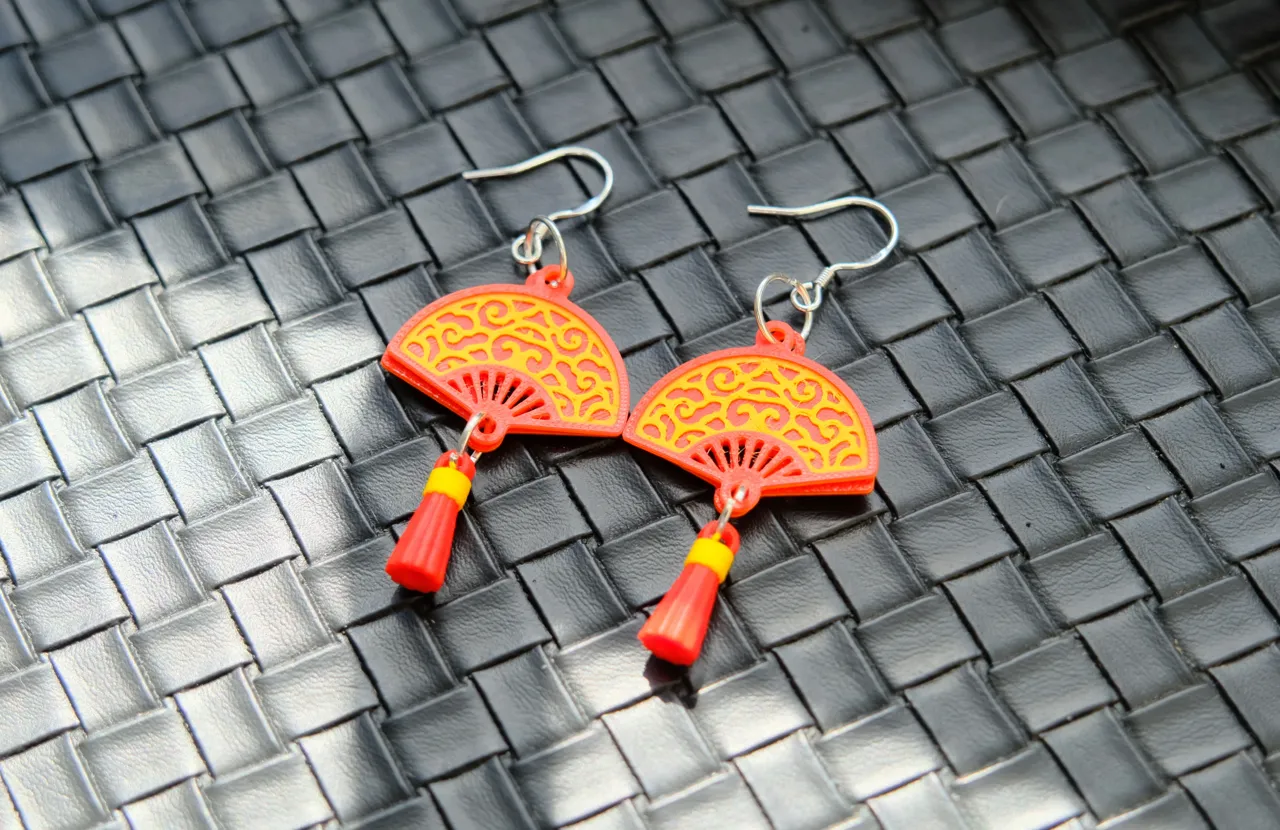 Chinese Celestial Cloud Fan Earrings view 3