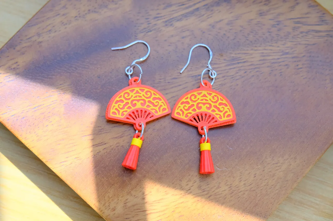 Chinese Celestial Cloud Fan Earrings view 2