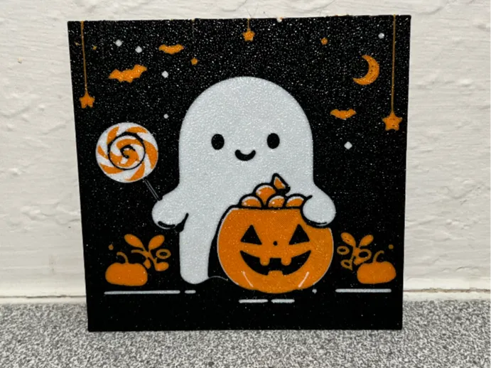 Cute Ghost Trick or Treating (100mm x 100mm)