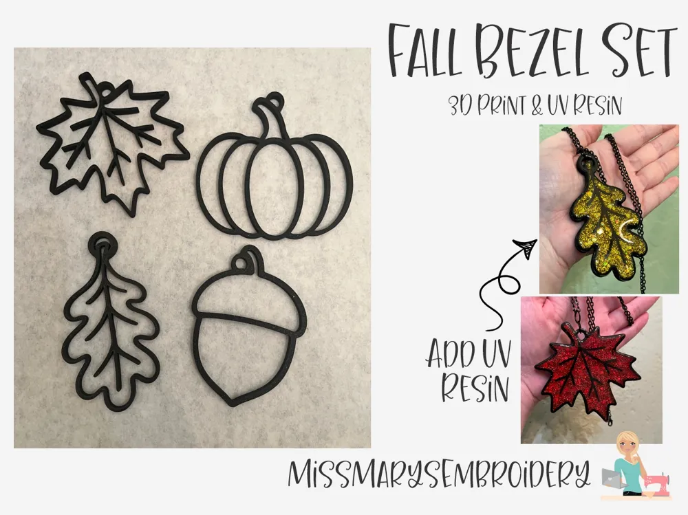 Adorno temático: Fall Bezel Set – Maple & Oak Leaf, Acorn, Pumpkin. Referencia del modelo original.