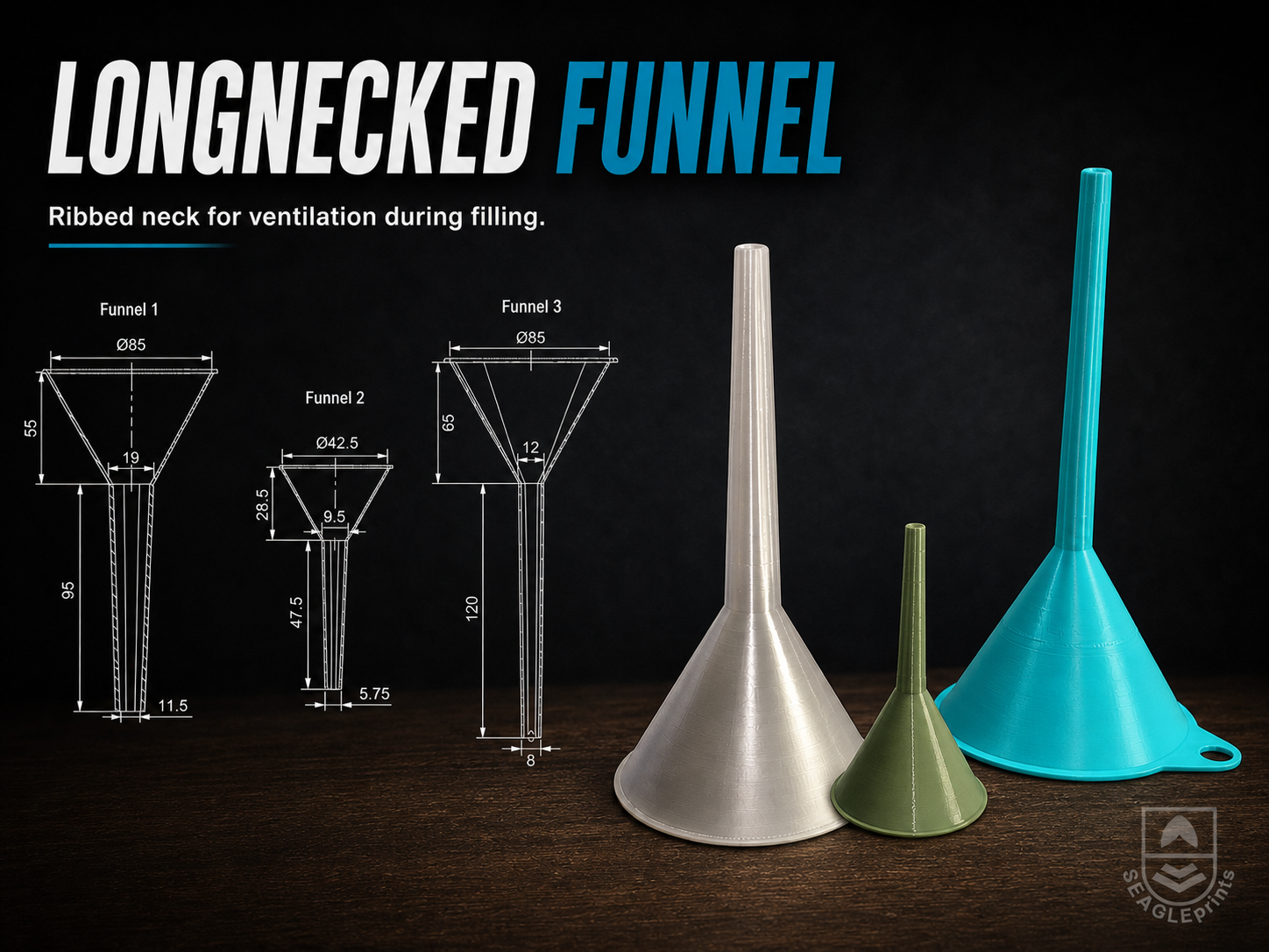 Funnel with long neck – Ribbed Airflow Design
