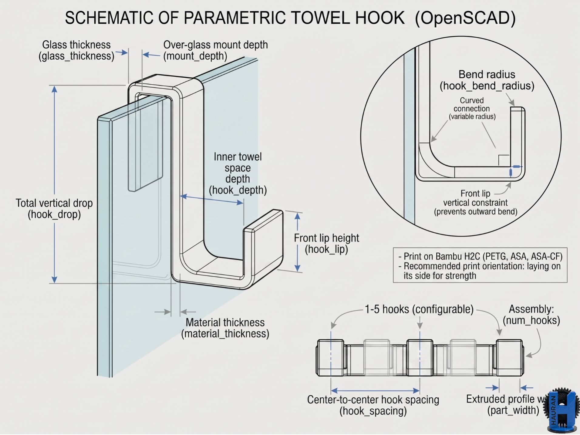 Parametric Customizable Glass/Door Hook Towel