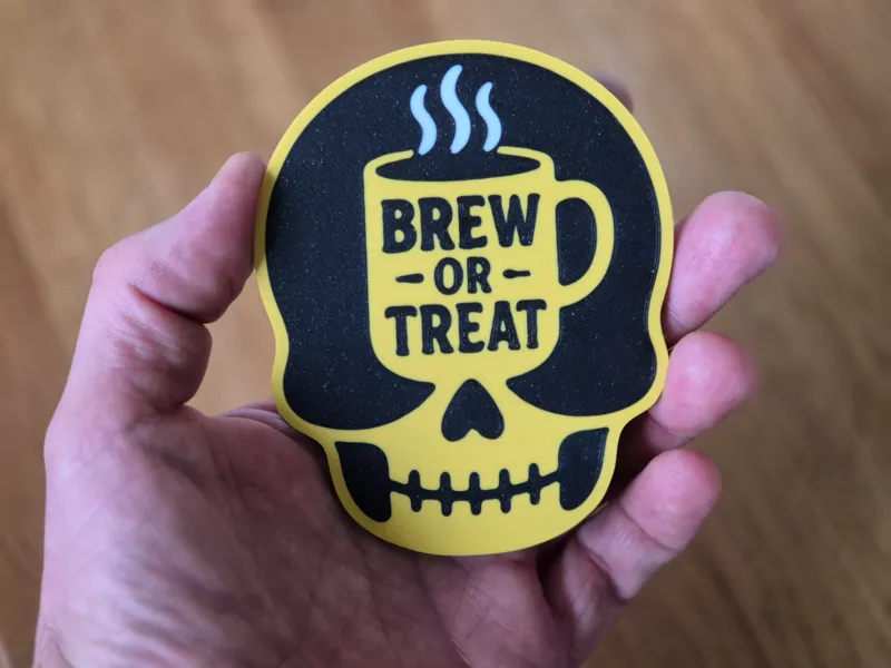 Brew or Treat – Halloween Skull Coffee Coaster