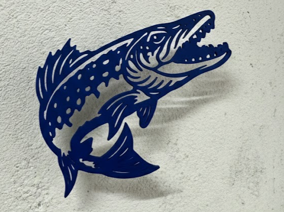 Pike fish aggressive 2D art wall model