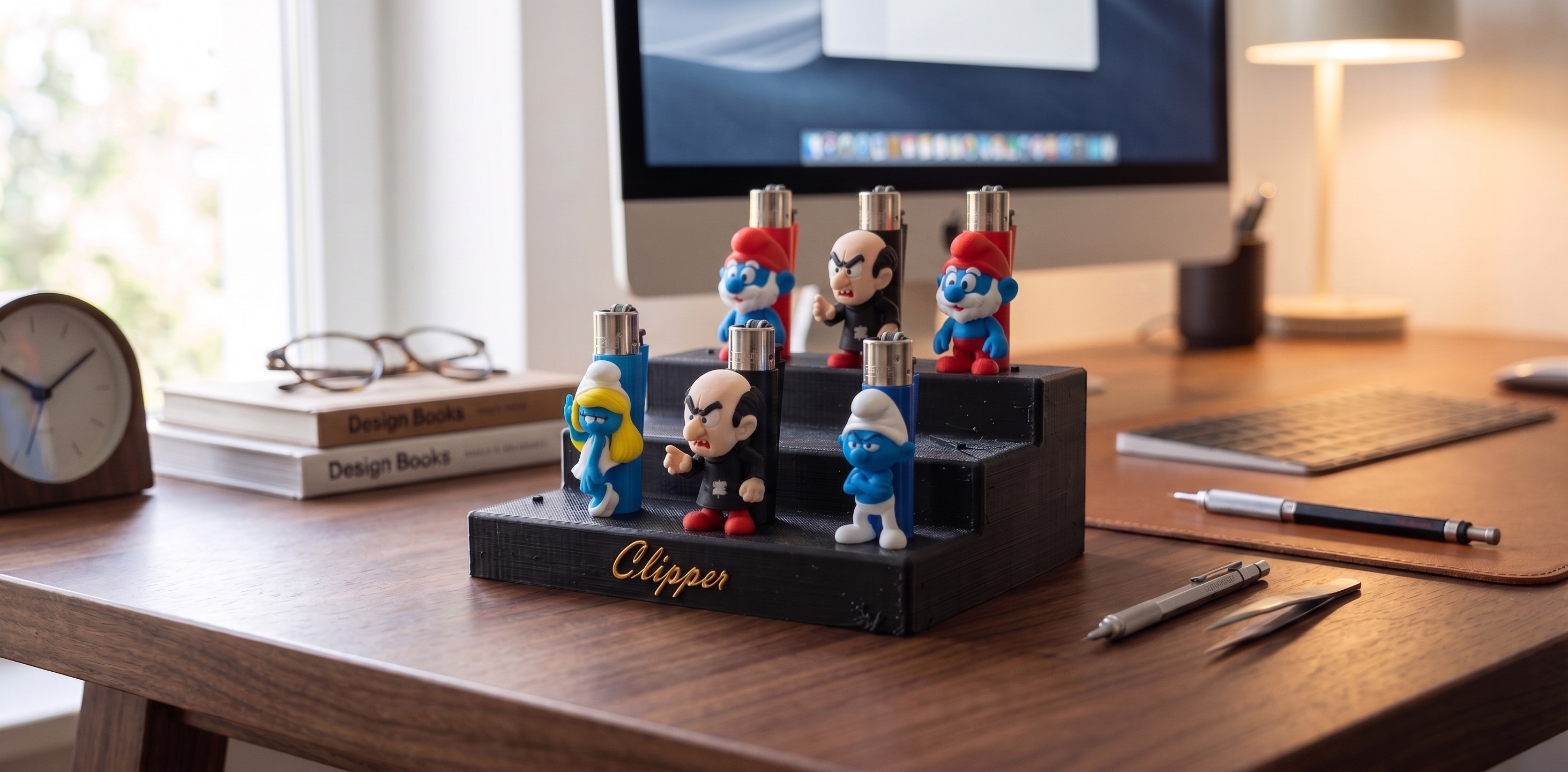 Clip o pieza de sujeción: Custom 3D Printed Clipper Lighter Stand – 15 Slots — vista de referencia 3