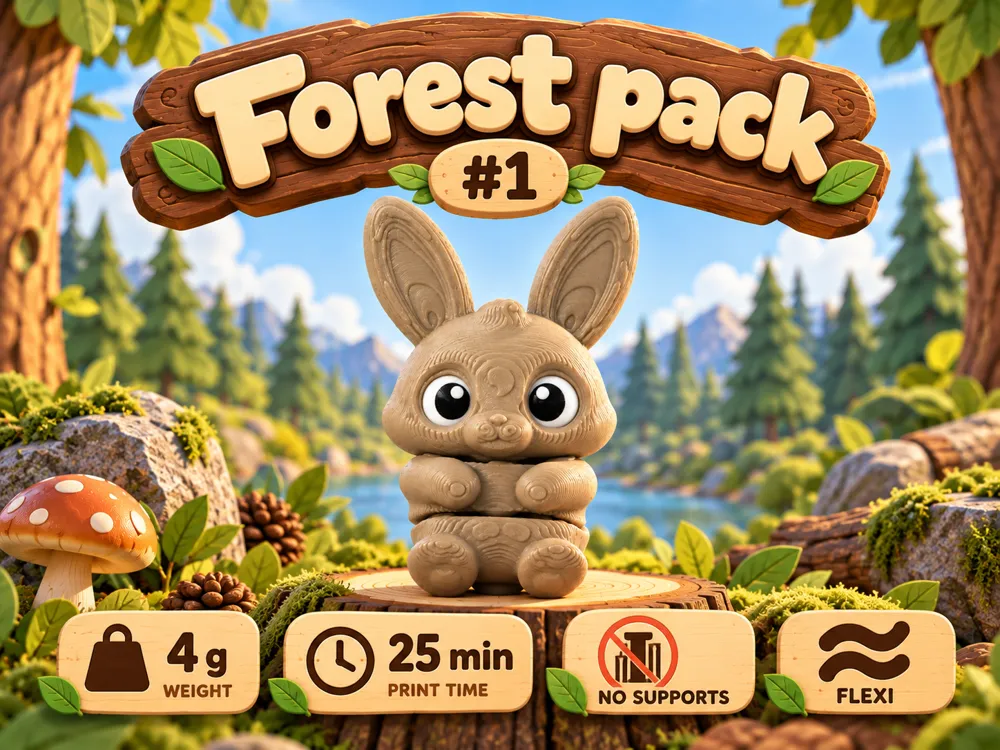 Cute Flexi Bunny – Forest Pack #1 | No Supports - Free 3D Print Model ...