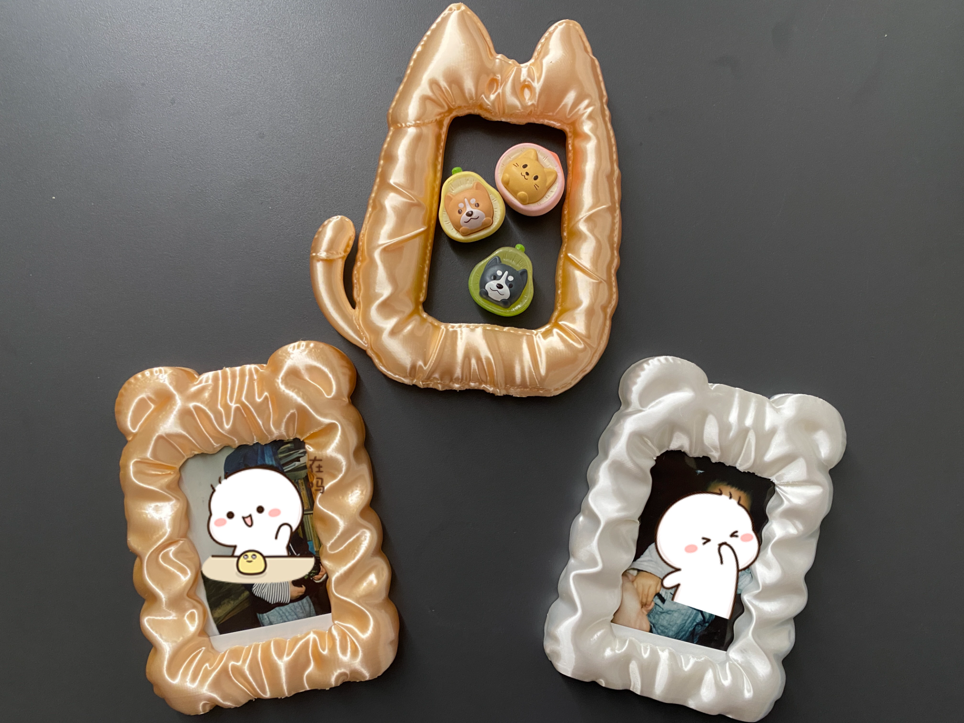可爱猫咪+小熊丝绸柔软彭彭质感相框（拍立得mini尺寸+3寸小卡）可调节