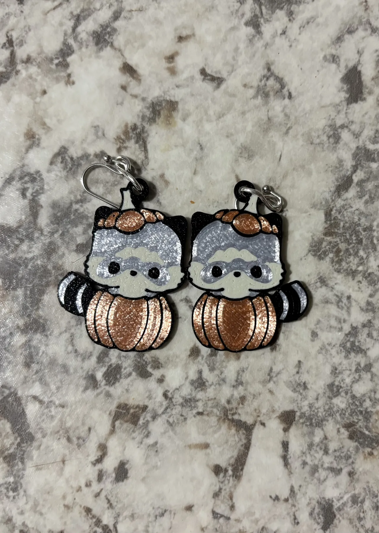 Raccoon in Pumpkin Earrings view 2